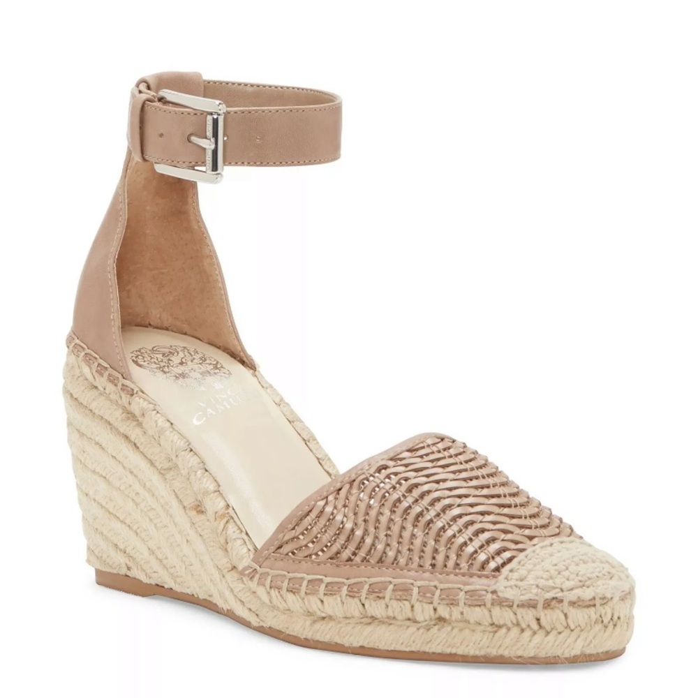Vince Camuto Valissa Leather Woven Ankle Strap Espadrille Wedge Sandals